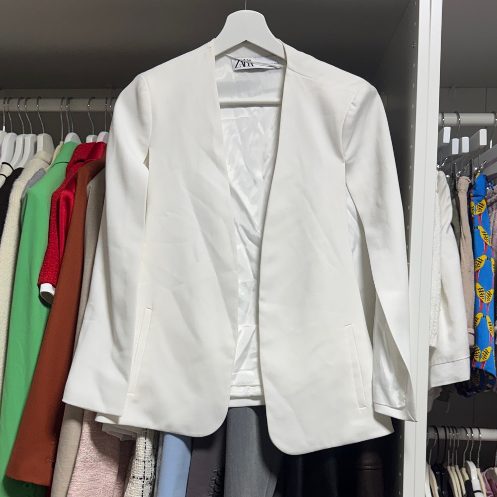 Zara Crisp White Open-Front Blazer